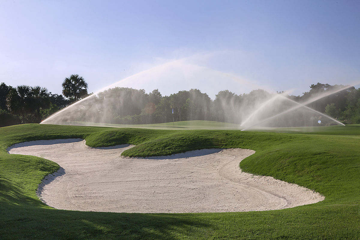 sprinklers on a golf course